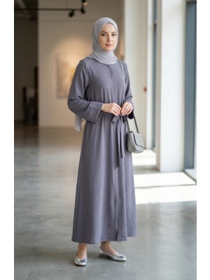 Aerobin Kumaş Kuşaklı Ferace 4043-07 Gri