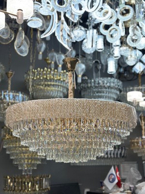LED Yeni Model 80 cm Kristal Lüx Salon Avize Gold Ithal Kasa