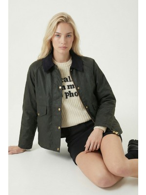 Happiness İstanbul Mumlu Görünümlü Kontrast Detaylı Ceket LBY0037 Haki