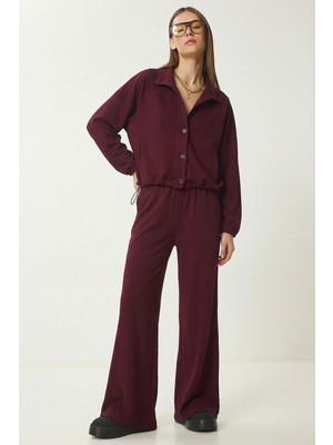 Happiness İstanbul Dik Yaka Düğmeli Alt-Üst Modal Takım LBY0036 Mürdüm