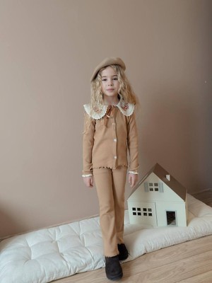 Miniko Kids Kız Çocuk Yaka Dantelli Fitilli Kaşkorse Bayramlık Taytlı Takım
