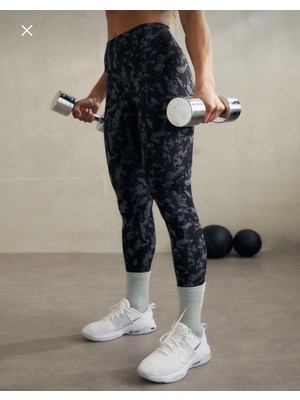 Nike One Dri-Fit High-Waisted 7/8 Printed Training Yüksek Belli Toparlayıcı Siyah Kadın Tayt FZ3229-010