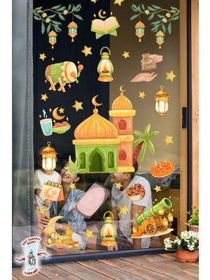 Msticker Çift Taraflı Ramazan Cam Sticker Seti | Çocuklar Için Eğitici Ramazan Pencere Süsü ve Cam Dekoru