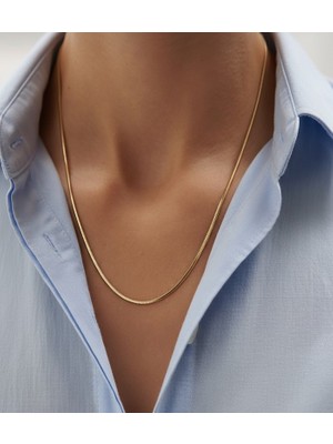 Hoolya Design Çelik Italyan Zincir Kolye Balık Sırtı Yılan Zincir 2mm Kararmaz Gold Renk 60 cm Unisex