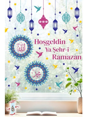 Msticker Ramazan Cam Sticker Seti Çift Taraflı | Hoşgeldin Ya Şehr-I Ramazan Pencere Süsü Ramazan Ayı Özel