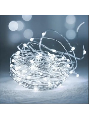 Es Dekor 78 INÇ-2M-20LED'LER / Beyaz Pil ile Çalışan Peri Işıkları Gümüş Tel LED Dizili Işıklar