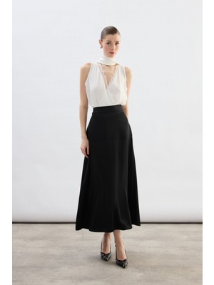 Sateen Yüksek Bel Saten Etek - Siyah