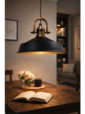 Endüstriyel Vintage Siyah Gold Sarkıt Avize – Metal Gövdeli Dekoratif Tavan Lambası