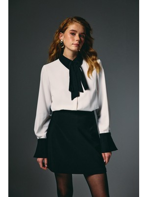 Sateen Kontrast Klasik Gömlek - Ekru