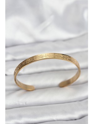 Nehir 316L Çelik Gold Renk Ayetel Kürsi Yazılı Bileklik