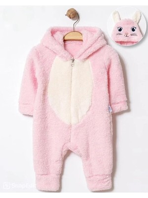 Dfn Kids Dfn Kız Bebek Yenidoğan Kapüşonlu Fermuarlı Welsoft Tavşan Peluş Bebek Tulum | 0-12 Ay Yenidoğan