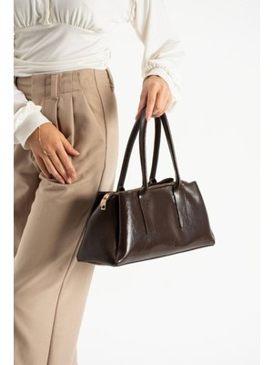 Özüm Takı Çanta Kadın Uzun Askılı Silindir Model Kol ve Omuz Çanta Kahverengi