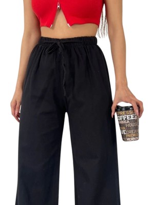 Tuba Toptaş Palazzo Pantolon Paçası Püsküllü -Siyah