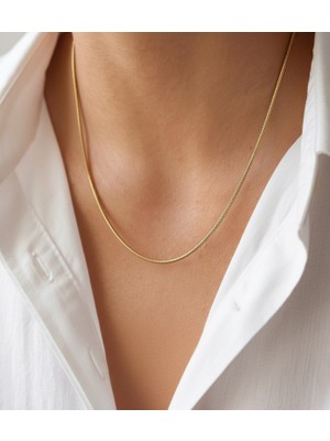 Hoolya Design Xuping Çelik Ince Italyan Zincir Kolye Balık Sırtı Yılan Zincir 1mm Kararmaz Gold Renk 60 cm Unisex