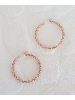 Canka Desenli Taşsız Halka Gümüş Küpe