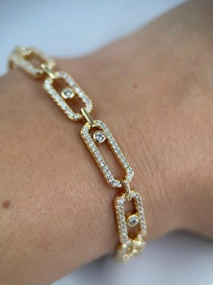 Luseda Kadın Gold Zirkon Taşlı Dikdörtgen Halkalı 17+2CM Ayarlanabilir VIP Bileklik