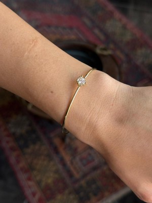 Luseda Vıp Taşlı Kirpik Göz Ince Gold Ayarlanabilir Kelepçe Bileklik