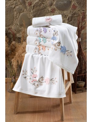 Fiesta Asude Beyaz Kadife 3D Nakışlı 30X50 cm %100 Pamuklu Mutfak Havlusu