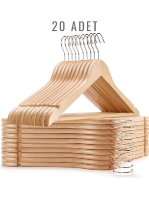 808 Studio Doğal Ahşap Askı 20 Adet – Elbise Askısı & Gömlek Askısı