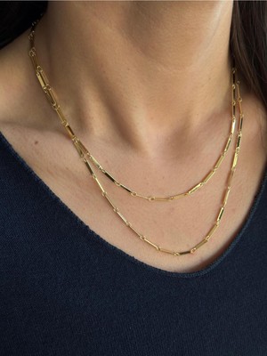 Luseda Gold Renk Büyük Baklalı Oval Halka 90+5 cm Ayarlanabilir Zincir Kolye