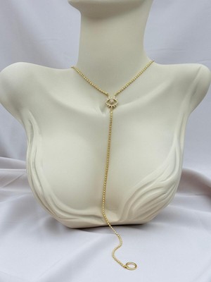 Luseda VIP Nazar Göz Figürlü Gold Renk Uzun Y Kolye