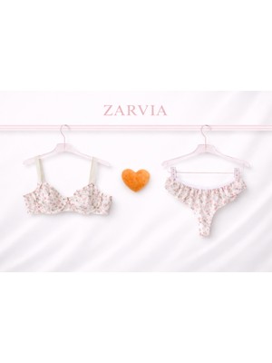 Zarvia Zarvıa Tül Fırfır Ekru Sütyen Tanga Takım