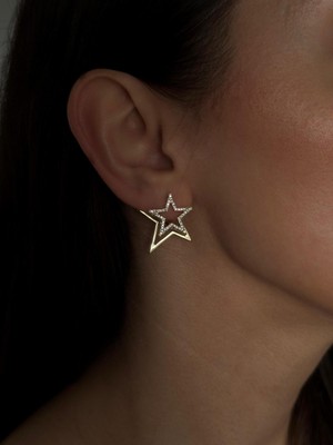 Luseda Xuping Gold Çift Yıldız Detaylı Zirkon Taşlı Küpe