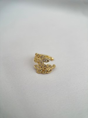 Luseda Gold Renk Yaprak Form Zirkon Taşlı Ayarlanabilir Earcuff Kıkırdak Küpe