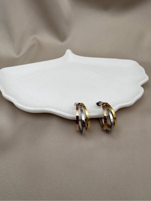 Luseda Gold &gümüş & Rose Gold Renk Kararmaz Çelik Halka Küpe