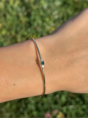 Luseda Yeşil Taş Detaylı Zarif Ayarlanabilir Gold Bileklik