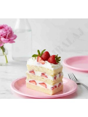 Yağmur Ambalaj Pembe Renkli Dayanıklı Plastik Tabak-Doğumgünü Parti Tabağı 22CM (10ADET)