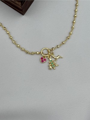 Luseda VIP Yılbaşı Figürlü Charm 16+4 cm Ayarlanabilir Gold Bileklik