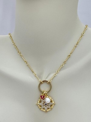 Luseda VIP Kalp ve İnci Detaylı Charmlı Kutup Yıldızı 70+5 cm Ayarlanabilir Kolye