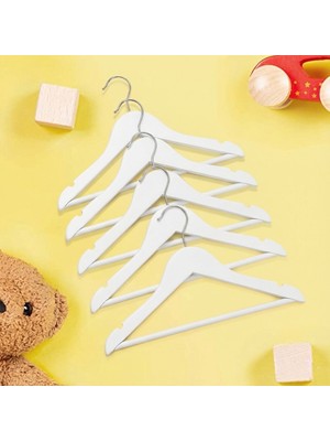 Faravis Atelier Ahşap Beyaz Renk Çocuk Elbise Gömlek Askısı Bebek Askısı Kıyafet ve Elbise Askısı 10 Adet 1.kalite