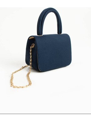 Özüm Takı Çanta Kadın Süet Zincir Askı El Kol ve Omuz Çantası Lacivert