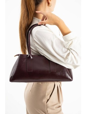 Özüm Takı Çanta Kadın Uzun Askılı Silindir Model Kol ve Omuz Çanta Bordo