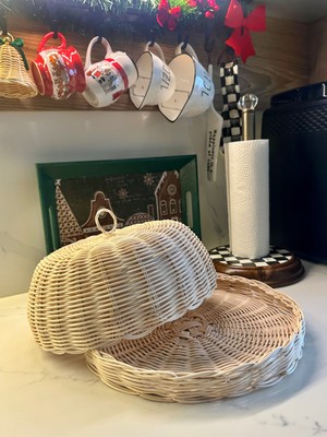 Loven Woven Rattan Standlı Kek Fanus Kapağı