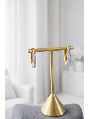 Zayora Aksesuar Taş Detaylı Altın Kaplama Büyük Boy Küpe