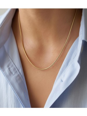 Hoolya Design Çelik Ince Italyan Zincir Kolye Balık Sırtı Yılan Zincir 1mm Kararmaz Gold Renk 55 cm Unisex