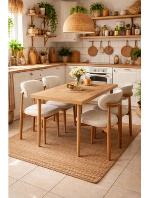 4 Kişilik Polo Sandalye Yemek Takımı Mdf Masa Doğal Ahşap Renk