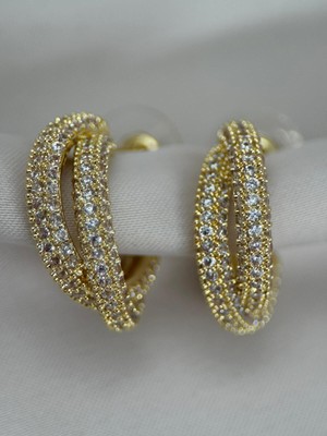 Luseda VIP Çok Sıralı Zirkon Taşlı Gold Renk Halka Küpe