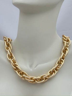 Luseda Dokulu Oval Halka Kalın Zincir 55cm Gold Kolye