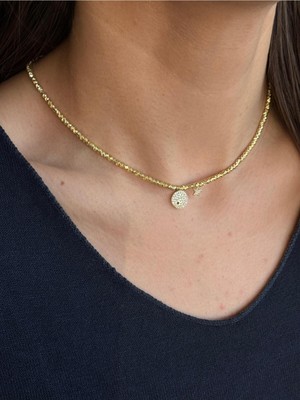 Luseda Gold Renk Zirkon Taşlı Daire & Yıldız Detaylı 40+5 cm Kolye