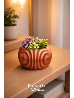 Mosarte Ribbed Modern Yivli Yuvarlak Tasarım Vazo / Dekoratif Obje