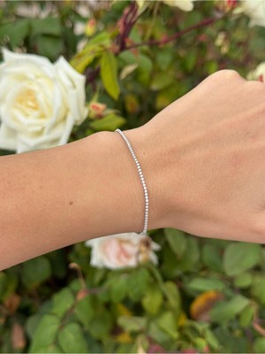 Luseda Zirkon Taşlı Gümüş Kararmaz 17+2CM Ayarlanabilir VIP Tenis Bileklik