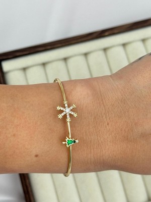 Luseda VIP Kar Tanesi ve Yılbaşı Ağacı Figürlü Ayarlanabilir Gold Bileklik