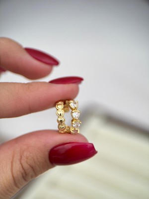 Luseda Gold Renk Kalp Form Zirkon Taşlı Kabartmalı Ayarlanabilir Earcuff