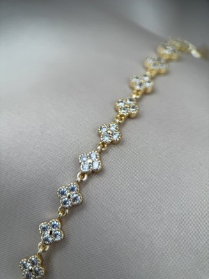 Luseda Çiçek Motifli Zirkon Taşlı 17+2CM Ayarlanabilir Gold Bileklik