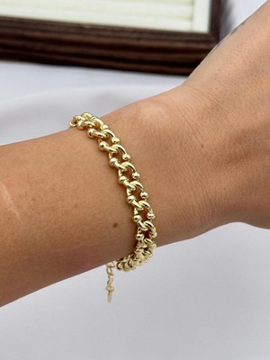 Luseda Oval Form Düğüm Baklalı Gold 16+4 cm Ayarlanabilir VIP Bileklik