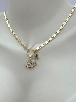 Luseda VIP Yılbaşı Şapka ve Ağaç Figürlü Gold 50+5 cm Ayarlanabilir Kolye